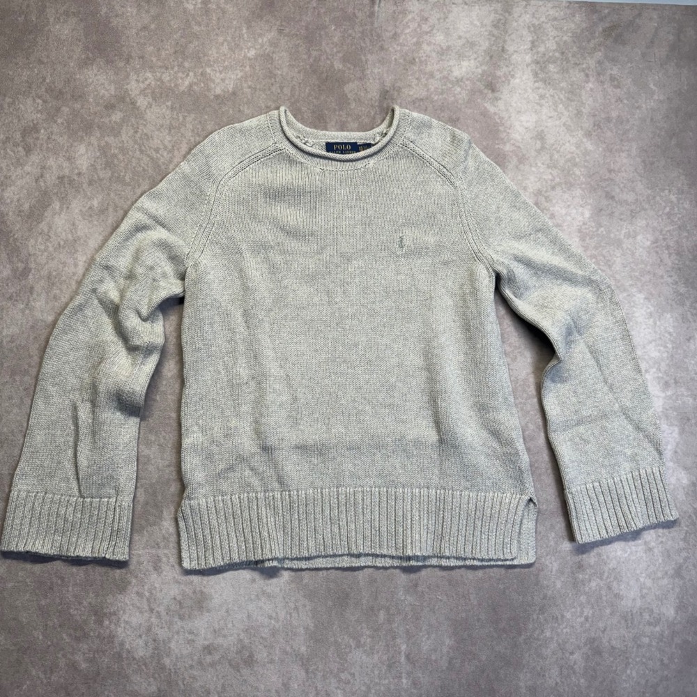 Polo Ralph Lauren Gray Shaker Knit Cotton Roll Neck Sweater XS Raglan Pony Logo